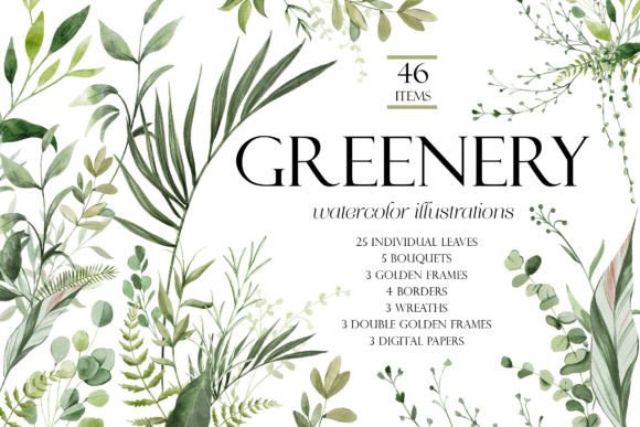 Download Greenery Watercolor Clipart - Green Collection