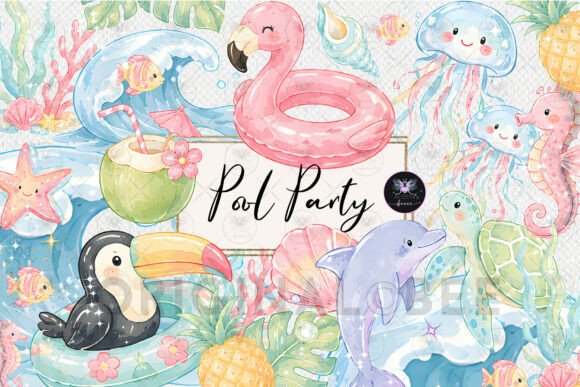 Download Summer Pool Party Clipart Watercolor - Party Collection