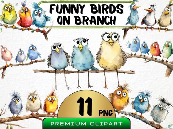 Download Funny Birds on Branch Clipart Bundle PNG - Premium Resources